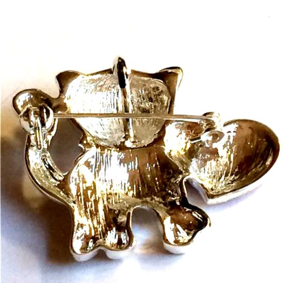 Kitty Cat Pin Brooch Pendant MEOW MEANS LOVE Cat MOM Heart Silver Plated - Picture 7 of 12